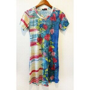 David Cline Floral Striped Burnout Knit Women's Shirt Dress sz. Small